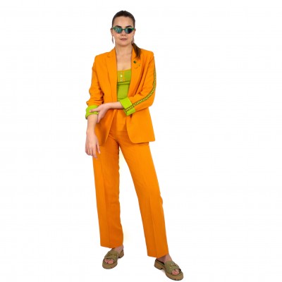 Tailored Viscose Linen Orange Blazer Jacket