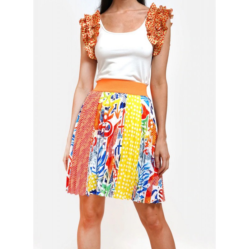 Half Circle Pleated Mini Skirt with Popart Pattern