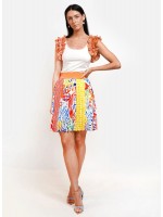 Half Circle Pleated Mini Skirt with Popart Pattern