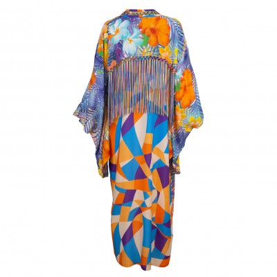 Viscose Kimono with Embroidery & Fringe Details