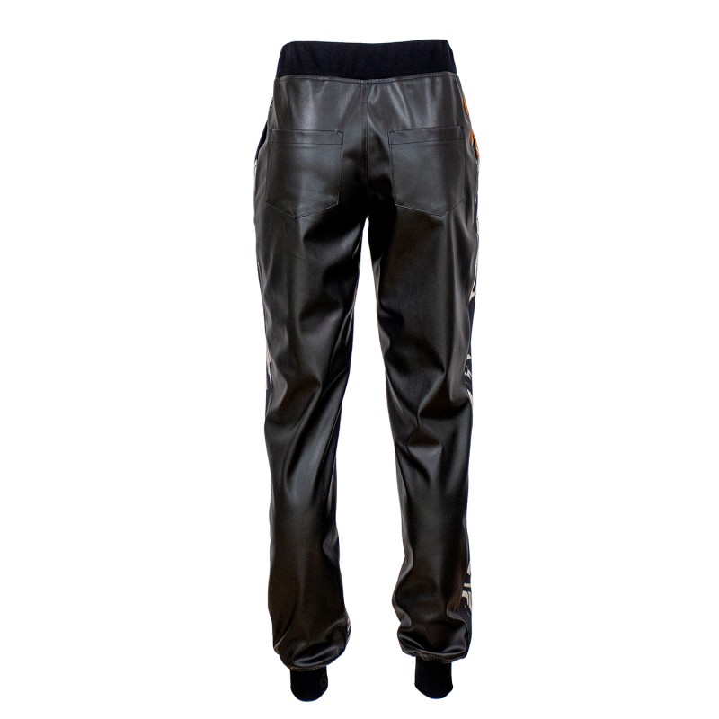 Track Pants With Abstract Print Front & Black Vegan Leather