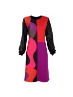 Colorful&Black Abstract Design Patchwork Knit Viscose Dress