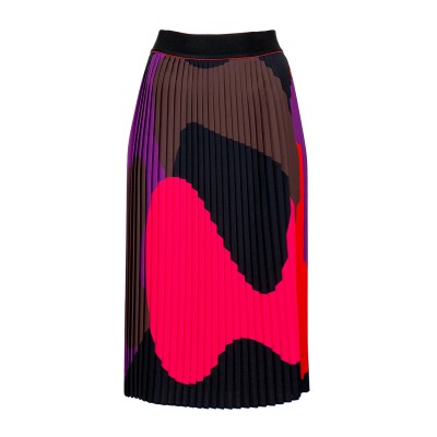 Colorful & Black Abstract Design Pleated Midi Skirt