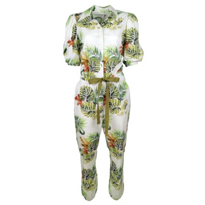 Cotton Jumpsuit With Palm Leaf Print