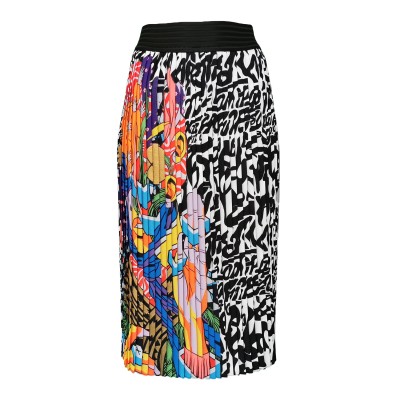 Colorful Abstract Print Pleated Midi Skirt