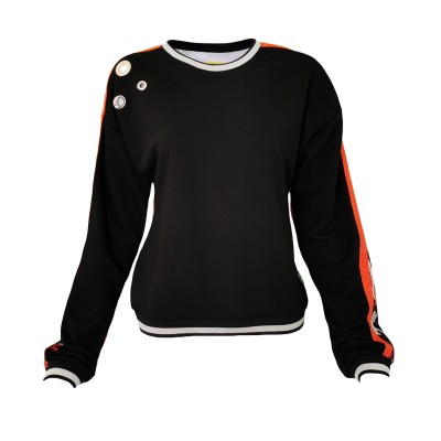 Black Sweatshirt With Eyelet Details & Camo Digital Print
