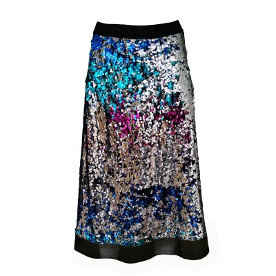 Double-Sided Sequin-Embellished A-Line Midi Skirt