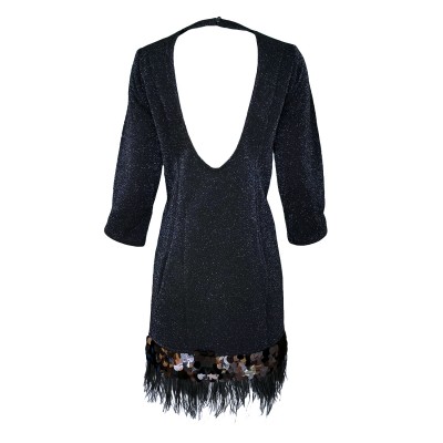 Dark-Blue Sparkles On Black Fabric Knitted Dress
