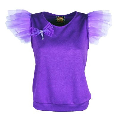 Purple T-shirt with Short Tiered Tulle Sleeves