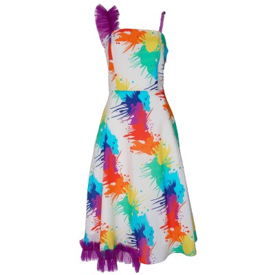 Color Splash Voile Dress with Tulle Details