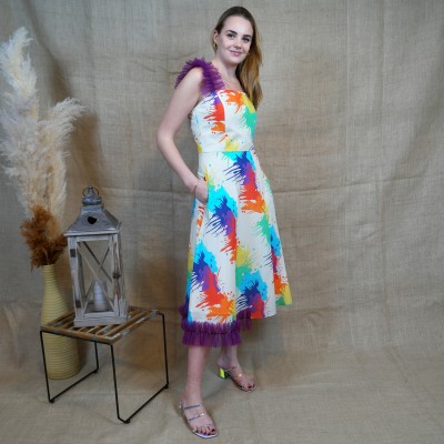 Color Splash Voile Dress with Tulle Details