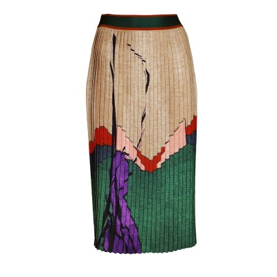 Pleated Midi Skirt With Abstract Digital Print