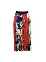 Multi-Color & Print Pleated Midi Skirt