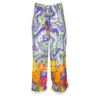 Capri Pants with Abstract Liquid and Flower Pattern