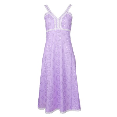 Lace Trimmed Midi Lilac Purple Dress
