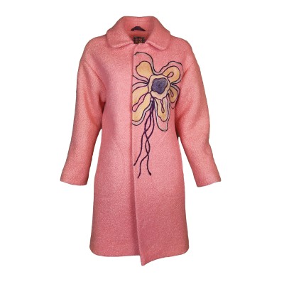 Wool Blend Coat With Flower Embroidery