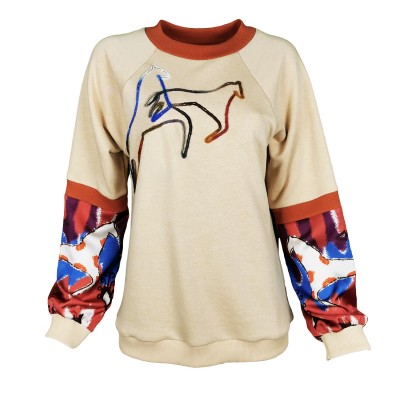 Beige Sweatshirt with Horses